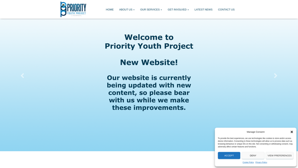 Screenshot of the Priority Youth Project website