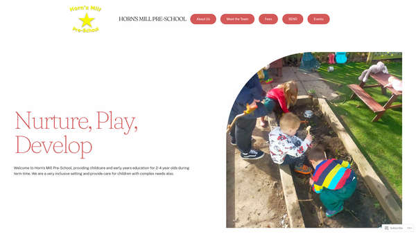 Screenshot of the Horn's Mill Pre-School website