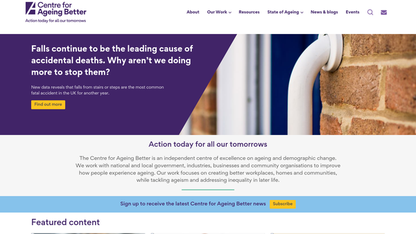 Screenshot of the Centre For Ageing Better Limited website