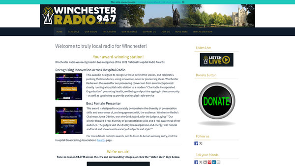 Screenshot of the Winchester Radio website