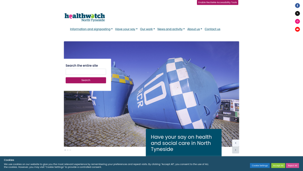 Screenshot of the Healthwatch North Tyneside website