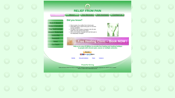 Screenshot of the Relief From Pain website