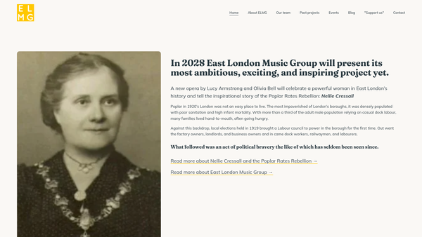 Screenshot of the East London Music Group website