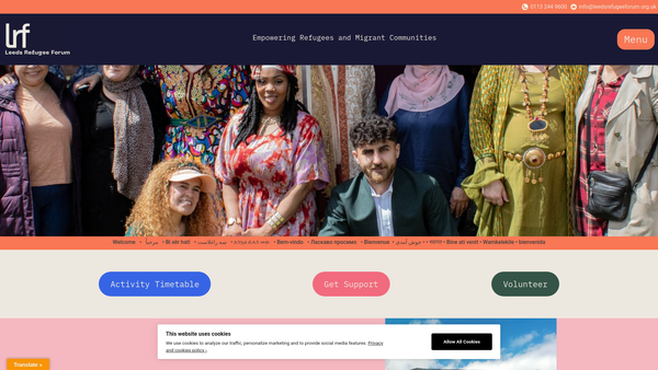 Screenshot of the Leeds Refugee Forum website