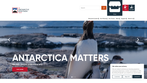 Screenshot of the United Kingdom Antarctic Heritage Trust website