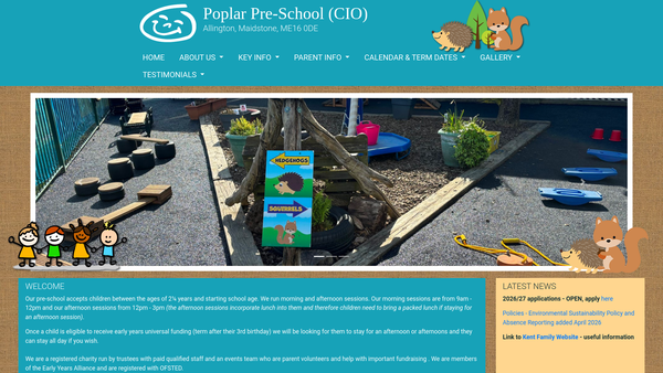 Screenshot of the Poplar Pre-School (CIO) website