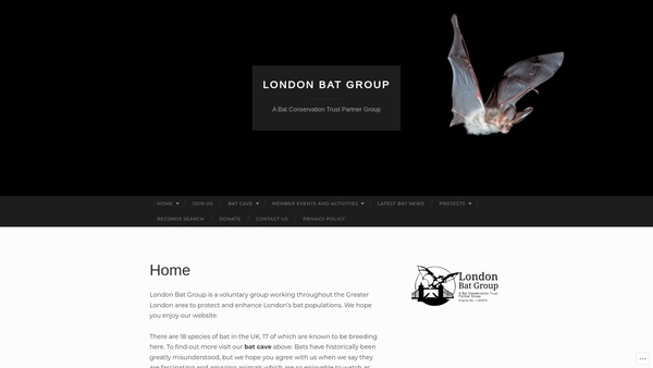 Screenshot of the London Bat Group website
