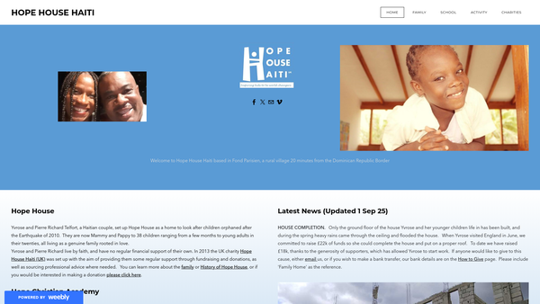 Screenshot of the Hope House Haiti (UK) website