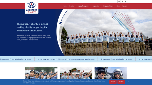 Screenshot of the Air Cadet Charity CIO website