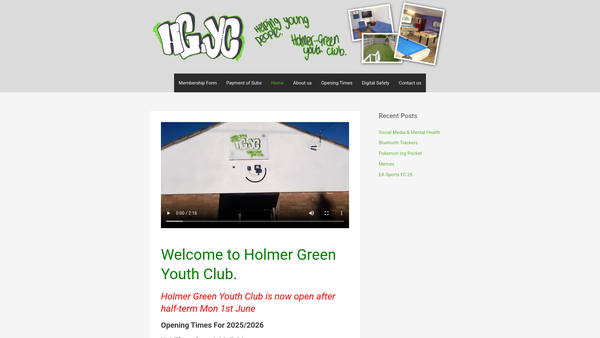 Screenshot of the Holmer Green Youth Club website