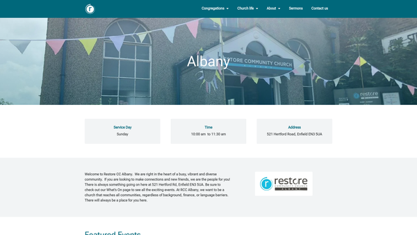 Screenshot of the Albany Church website