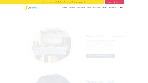 Screenshot of the Lingen Davies Cancer Fund Charitable Incorporated Organisation website