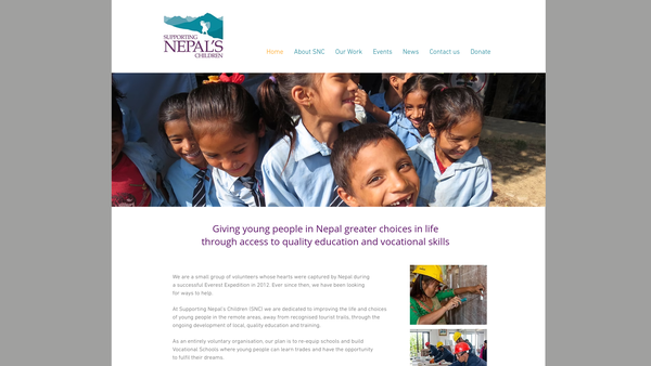 Screenshot of the Supporting Nepal's Children website