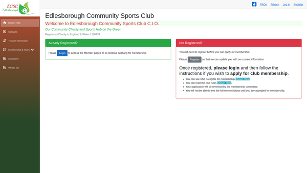 Screenshot of the Edlesborough Community Sports Club Charitable Incorporated Organisation website