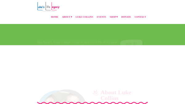Screenshot of the Luke's Life Legacy website