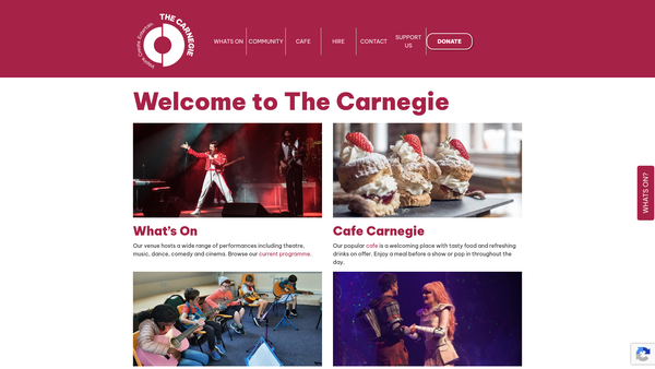 Screenshot of the Carnegie Theatre Trust (Workington) website