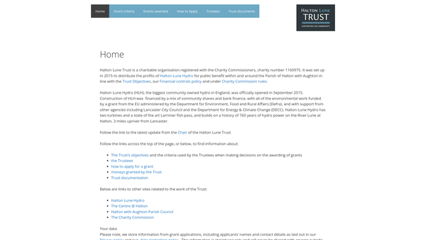 Screenshot of the The Halton Lune Trust website