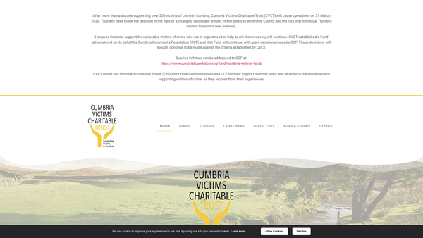 Screenshot of the Cumbria Victims Charitable Trust website