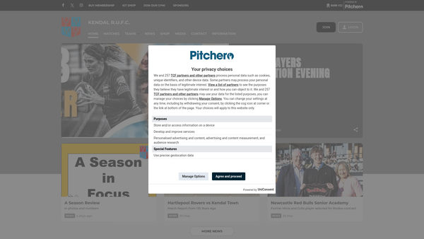 Screenshot of the Kendal Rugby Union Football Club Limited website