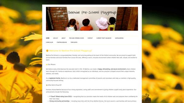 Screenshot of the Beehive Pre-School Playgroup website