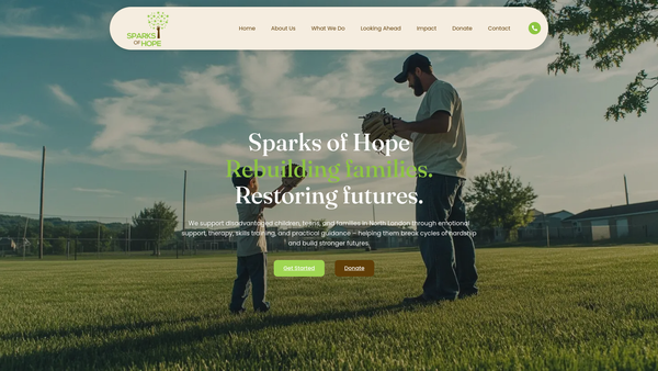 Screenshot of the Sparks Of Hope website