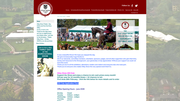 Screenshot of the Wharfedale Agricultural Society website