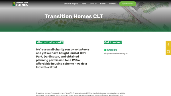 Screenshot of the Transition Homes Community Land Trust website