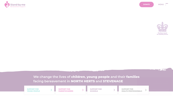 Screenshot of the Stand-By-Me Bereavement Support Service For Children website