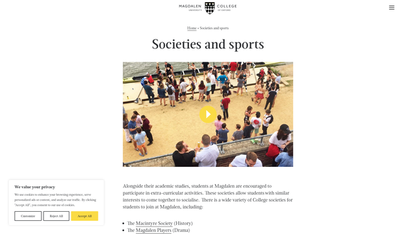 Screenshot of the Magdalen College Trust CIO website