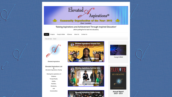 Screenshot of the Elevated Aspirations website