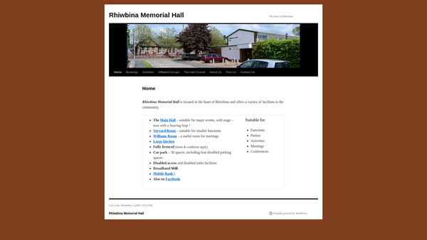 Screenshot of the Rhiwbina Memorial Hall And Community Association website