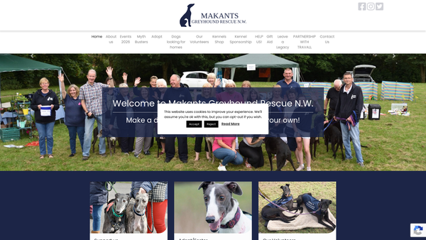 Screenshot of the Makants Greyhound Rescue Nw website