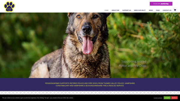Screenshot of the Pensions4paws website