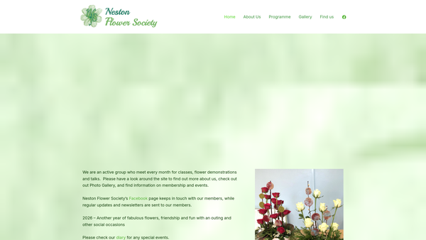 Screenshot of the Neston Flower Society website