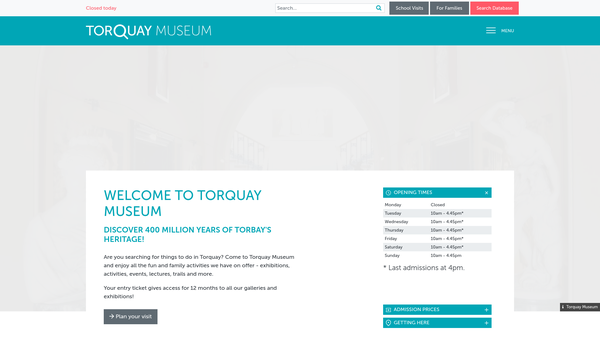 Screenshot of the Torquay Museum Society CIO website