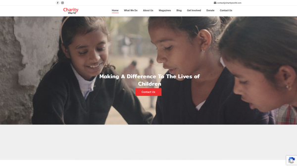 Screenshot of the Charity World website