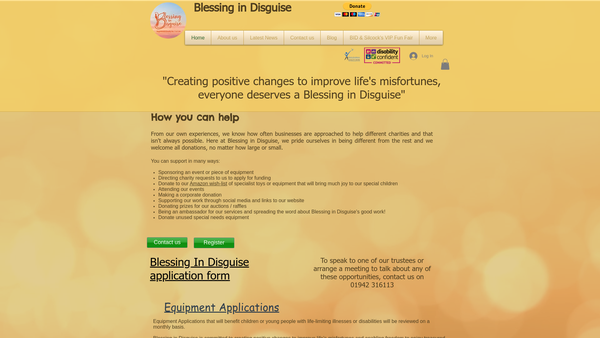 Screenshot of the Blessing In Disguise website