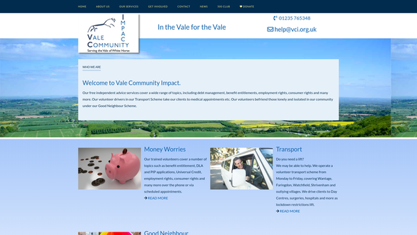 Screenshot of the Wantage Independent Advice Centre website