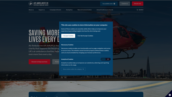 Screenshot of the Association Of Air Ambulances (Charity) Ltd website