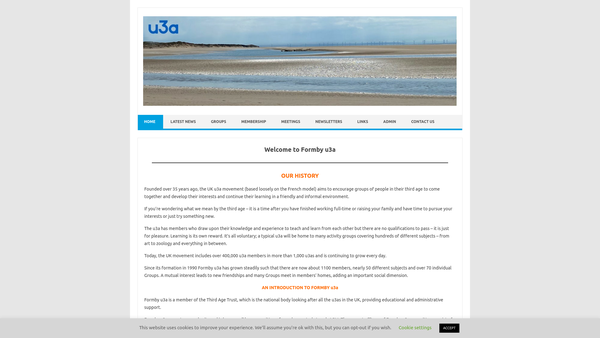 Screenshot of the Formby University Of The Third Age website