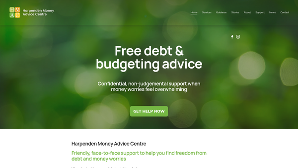 Screenshot of the Harpenden Money Advice Centre website