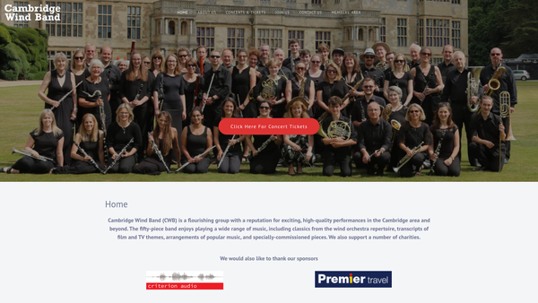 Screenshot of the Cambridge Wind Band website