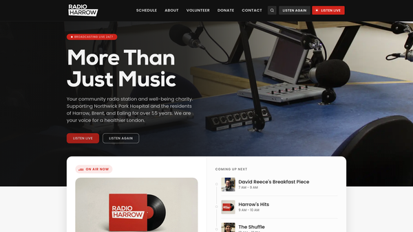 Screenshot of the Radio Harrow website