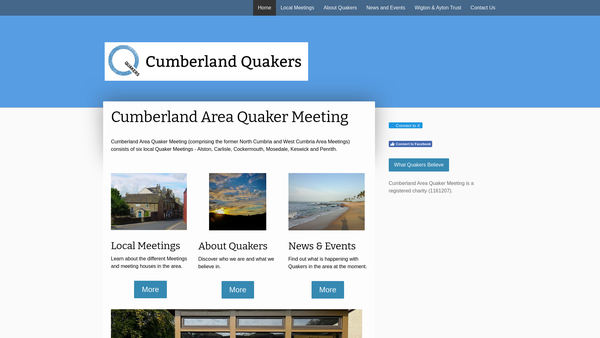 Screenshot of the Cumberland Area Quaker Meeting website
