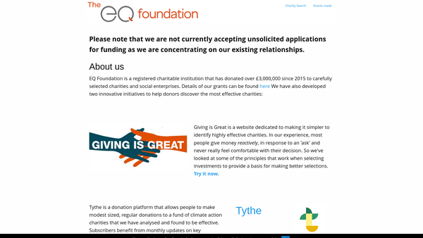 Screenshot of the The Eq Foundation website
