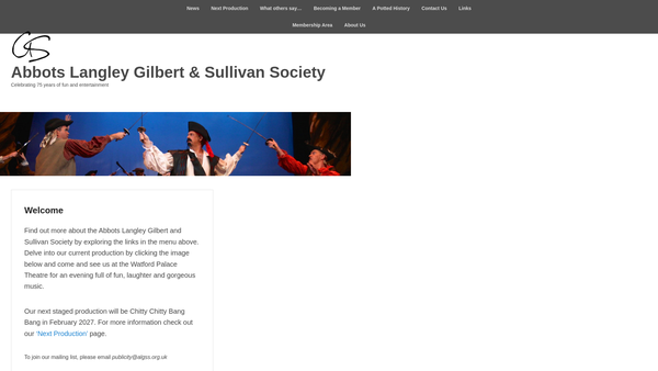 Screenshot of the Abbots Langley Gilbert & Sullivan Society website