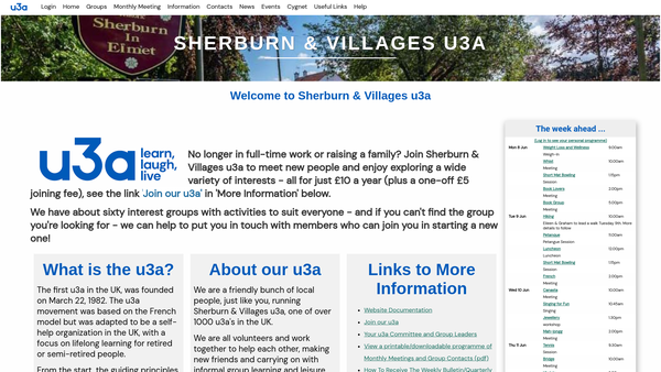 Screenshot of the Sherburn And Villages U3A website