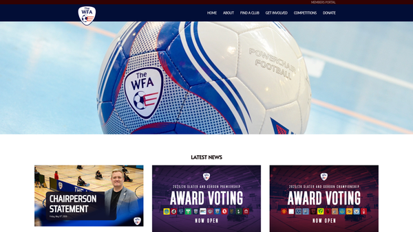 Screenshot of the The Wheelchair Football Association CIO website