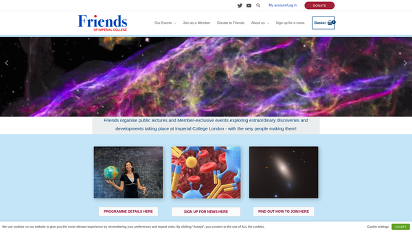 Screenshot of the Friends Of Imperial College website