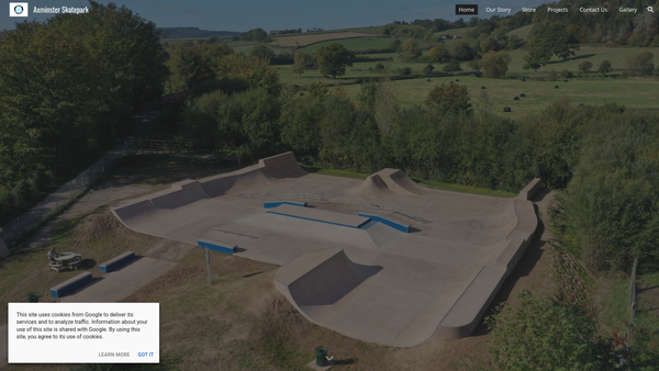 Screenshot of the Axminster Skatepark website
